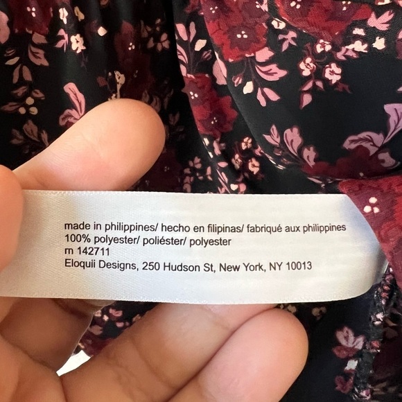 Eloquii Elements Black Burgundy Floral Long Sleeve V Neck Peplum Top- Size 16 - Picture 11 of 11